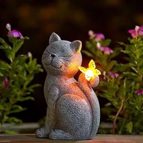 Solar Cat Outdoor Statues for Garden