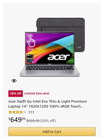 Acer Swift Go Intel Evo Thin & Light Premium Laptop 14